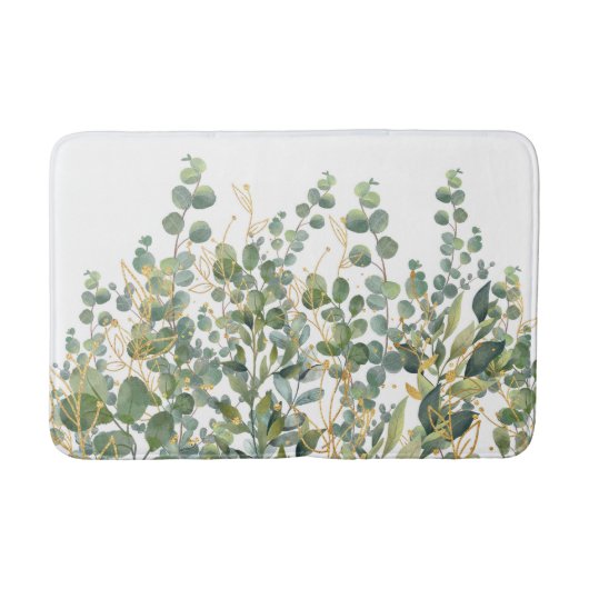 Tapis De Bain Feuilles D'Eucalyptus Botanique Or Et Vert (Devant)