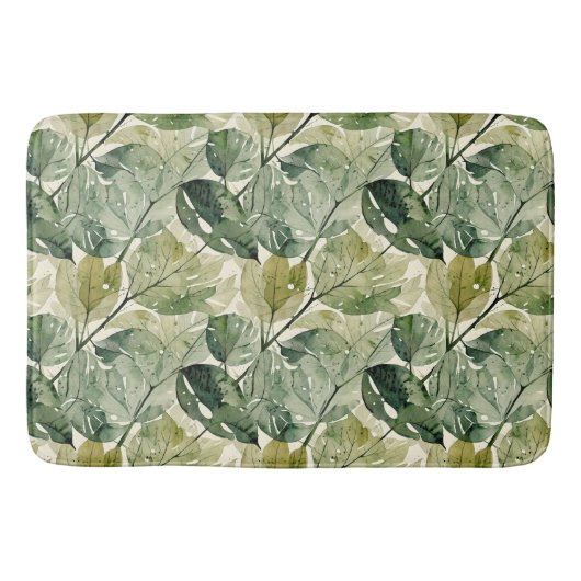 Tapis De Bain Feuilles filmes en Sage et Turquoise (Devant)