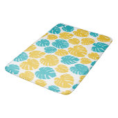 Tapis De Bain Feuilles Monstera en Turquoise, Jaune et Blanc (Angle)