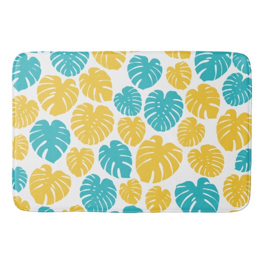 Tapis De Bain Feuilles Monstera en Turquoise, Jaune et Blanc (Devant)