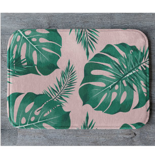 Tapis De Bain Feuilles Pink & Green Palm sans couture Motif