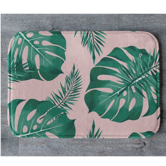 Tapis De Bain Feuilles Pink & Green Palm sans couture Motif