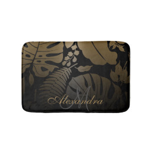 Tapis De Bain Feuilles tropicaux Noir et Or