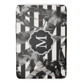 Tapis De Bain Feuilles tropicaux noirs et blancs (devant Vertical)