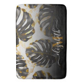 Tapis De Bain Feuilles tropicaux noirs et dorés (devant Vertical)