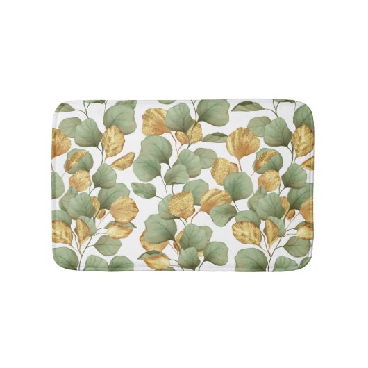 Tapis De Bain Feuilles verts et or. Motif (Devant)