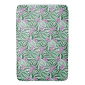 Tapis De Bain Feuilles verts tropicaux avec fleurs violettes (devant Vertical)