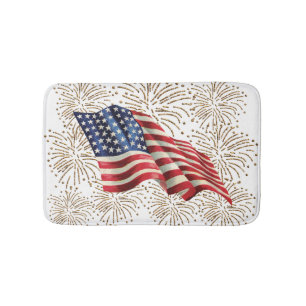 Tapis De Bain Feux d'artifice vintages de drapeau et du 4