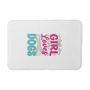 Tapis De Bain Fille aime les chiens Gravure vintage typographie