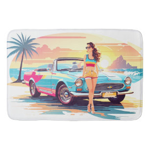Tapis De Bain Fille avec la voiture et la nature de rêve