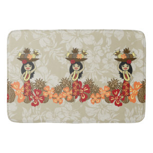 Tapis De Bain Fille de hula hawaïenne Luau d'ananas
