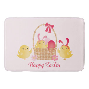 Tapis De Bain Fille Joyeux Poussins de Pâques rose