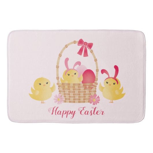 Tapis De Bain Fille Joyeux Poussins de Pâques rose (Devant)