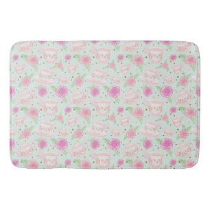 Tapis De Bain Fille Mint Gold Floral Tea Party Motif