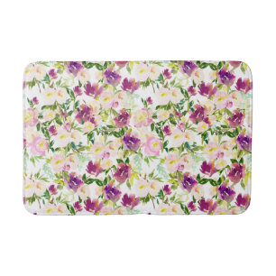 Tapis De Bain Fille Rose Peach Purple Burgundy Aquarelle Florale