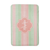 Tapis De Bain Fille vert Knit Coral rose rayures et nom (Devant (Vertical))