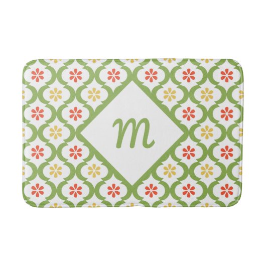 Tapis De Bain Fille vert Quatrefoil mignonne Daisées et Monogram (Devant)