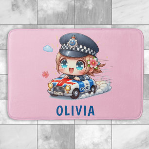 Tapis De Bain Filles Mignonnes Police Britannique Conduisant Voi