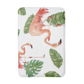 Tapis De Bain Flamant rose aquarelle avec Feuilles de forêt trop (Devant (Vertical))