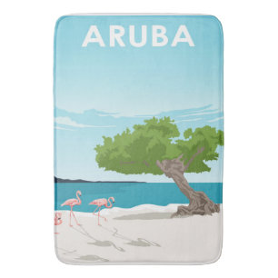 Tapis De Bain Flamant rose de voyage de l'île Aruba   Flamant ro