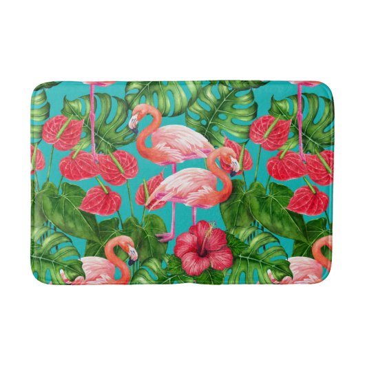 Tapis De Bain Flamant rose et aquarelle du jardin tropical (Devant)