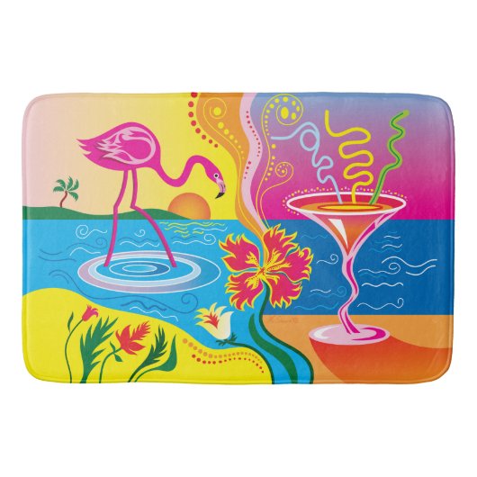 Tapis De Bain Flamant rose et cocktail d'été (Devant)