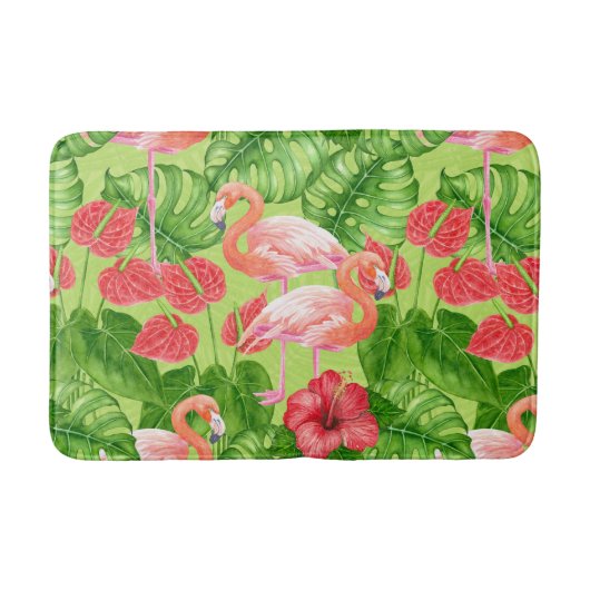 Tapis De Bain Flamant rose et plantes tropicaux (Devant)