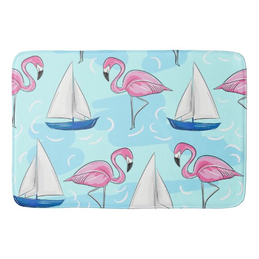 Tapis De Bain Flamant rose rose Blue Voilier Preppy (Devant)