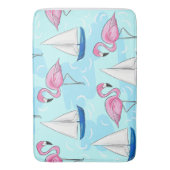 Tapis De Bain Flamant rose rose Blue Voilier Preppy (devant Vertical)