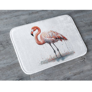 Tapis De Bain Flamant rose rose coloré en style Pointillisme