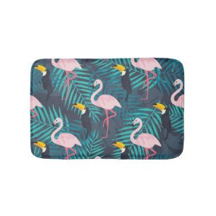 Tapis De Bain Flamant rose, toucan : motif de feuilles tropicale