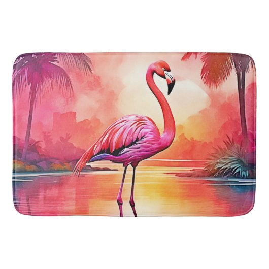 Tapis De Bain Flamant rose tropicale dynamique (Devant)