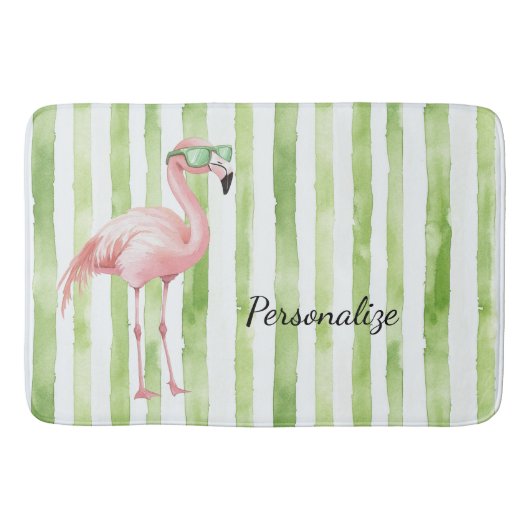 Tapis De Bain Flamant Rose Vert    (Devant)