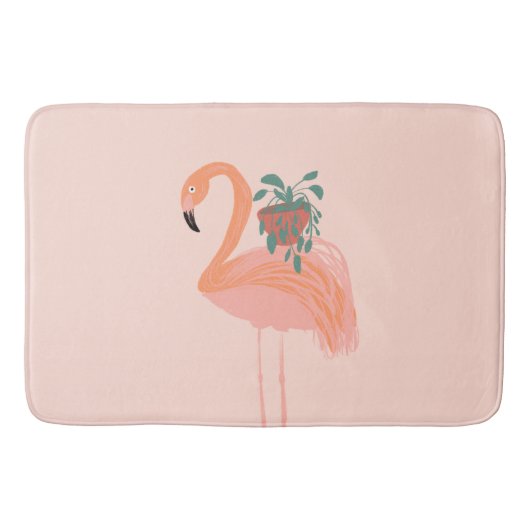 Tapis De Bain Flamant tropical avec plante en pot dessinée à la (Devant)