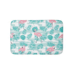 Tapis De Bain flamants roses, feuilles de palmiers verts, tropic