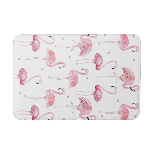 Tapis De Bain Flamants roses pois gris chic tropical (Devant)