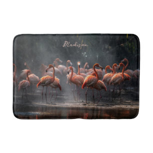 Tapis De Bain Flamants roses tropicaux nom personnalisé