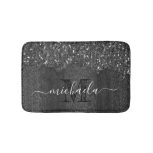 Tapis De Bain Flamme blanc noir scintille bois rustique Monogram