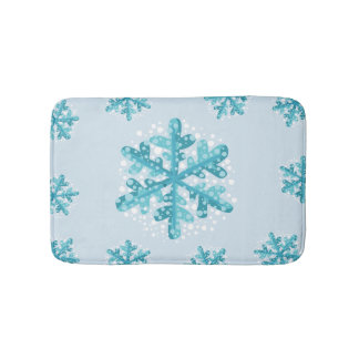 Tapis De Bain Flammes de neige bleues Noël / Mat de bain d'hiver