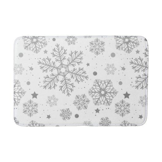 Tapis De Bain Flammes de neige en argent sur blanc (Devant)