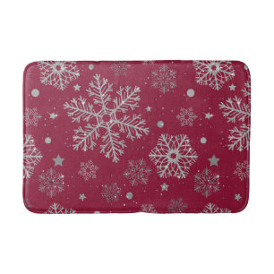Tapis De Bain Flammes de neige en argent sur rouge foncé