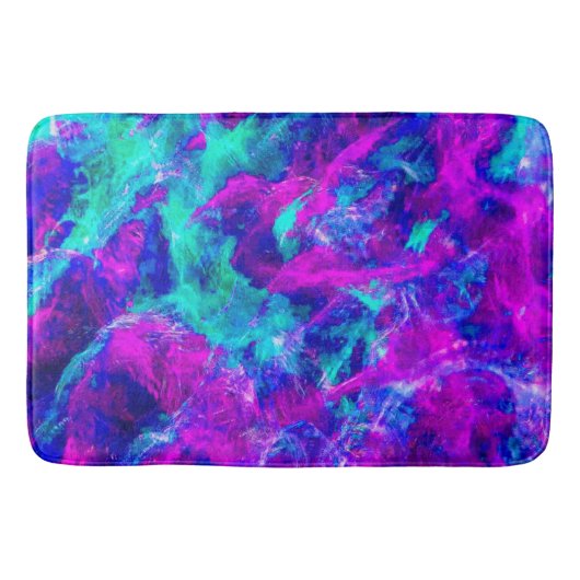 Tapis De Bain Flammes Turquoises et roses Abstraites (Devant)