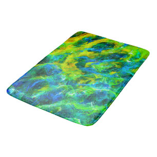 Tapis De Bain Flammes vertes et bleues Abstraites