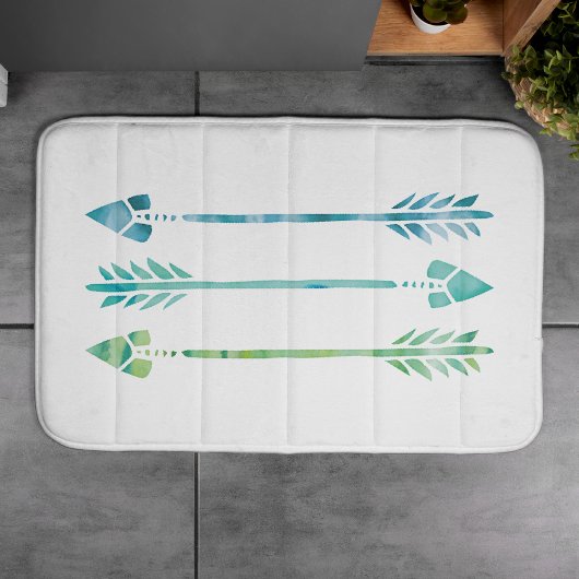 Tapis De Bain Flèches Aqua et Vert Aquarelle