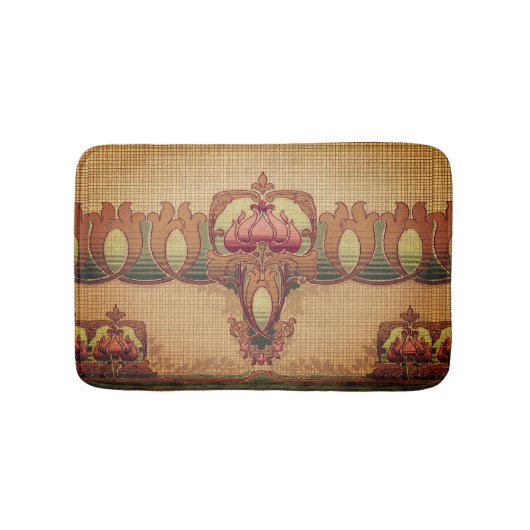 Tapis De Bain Fleur abstraite Art nouveau bordeaux rouge vert (Devant)