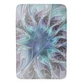 Tapis De Bain Fleur Abstraite Fractale Moderne Avec Bleu (devant Vertical)