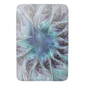 Tapis De Bain Fleur Abstraite Fractale Moderne Avec Bleu (devant Vertical)