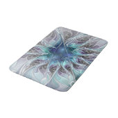 Tapis De Bain Fleur Abstraite Fractale Moderne Avec Bleu (Angle)