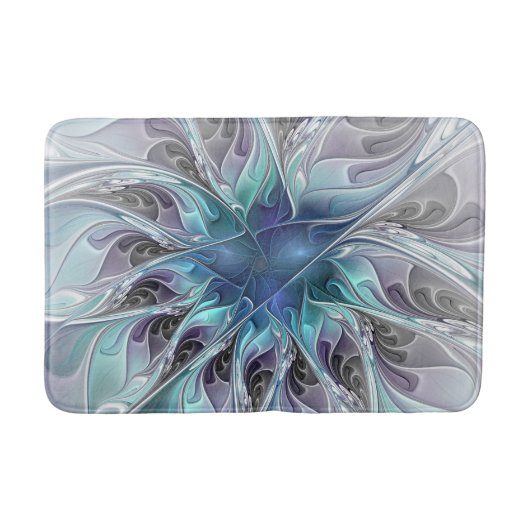Tapis De Bain Fleur Abstraite Fractale Moderne Avec Bleu (Devant)