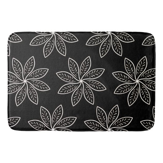 Tapis De Bain Fleur blanche Motif sur noir (Devant)